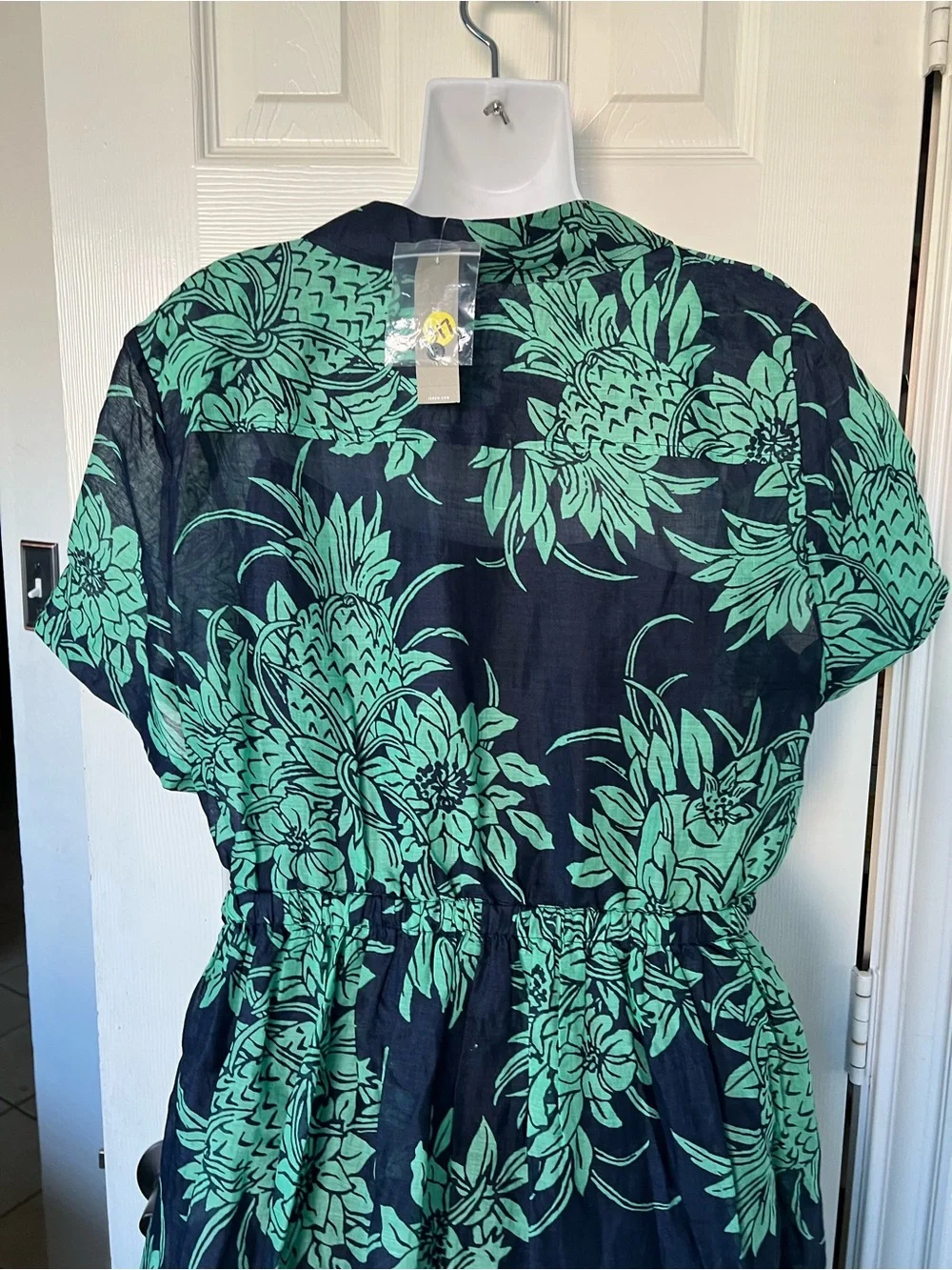 NWT Tall Cerise Shirt-Dress in Pineapple-Print Ramie 14 - Picture 6 of 12